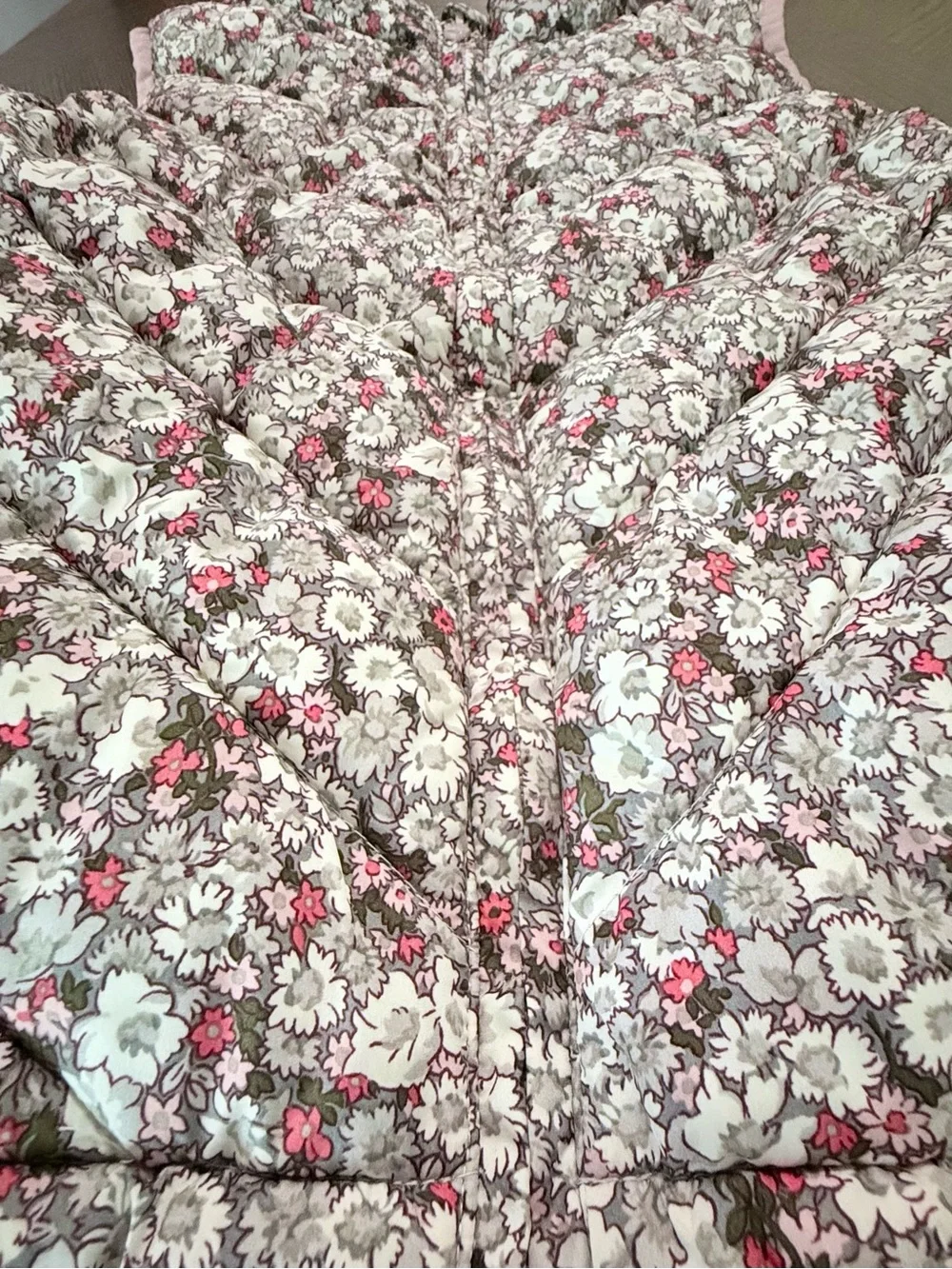 GAP Girls Quilted Floral Puffy Vest - Pink/Gray/White